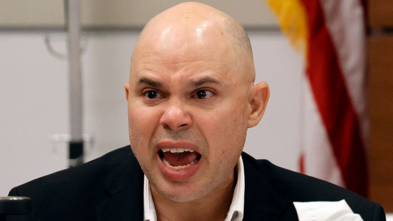 Ilan Alhadeff speaks angrily while giving his victim impact statement during the penalty phase of the trial of Marjory Stoneman Douglas High School shooter Nikolas Cruz in Fort Lauderdale on Tuesday. (South Florida Sun Sentinel via AP, Pool/Amy Beth Bennett)