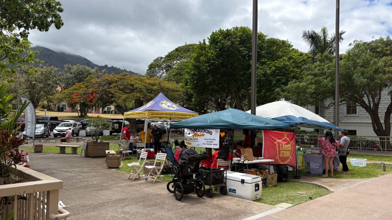 Nearly 200 people signed up to testify on Mayor Richard Bissen’s controversial plan to convert thousands of vacation rentals into long-term housing during a meeting of the Maui County Council’s Housing and Land Use Commission. The council chamber was packed so many people stationed themselves on the lawn outside. (Honolulu Civil Beat/Erin Nolan)