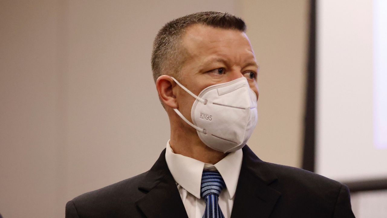 Paul Flores stands during his murder trial in Monterey County Superior Court in Salinas, Calif., July 18, 2022. (Daniel Dreifuss/Monterey County Weekly via AP, Pool)