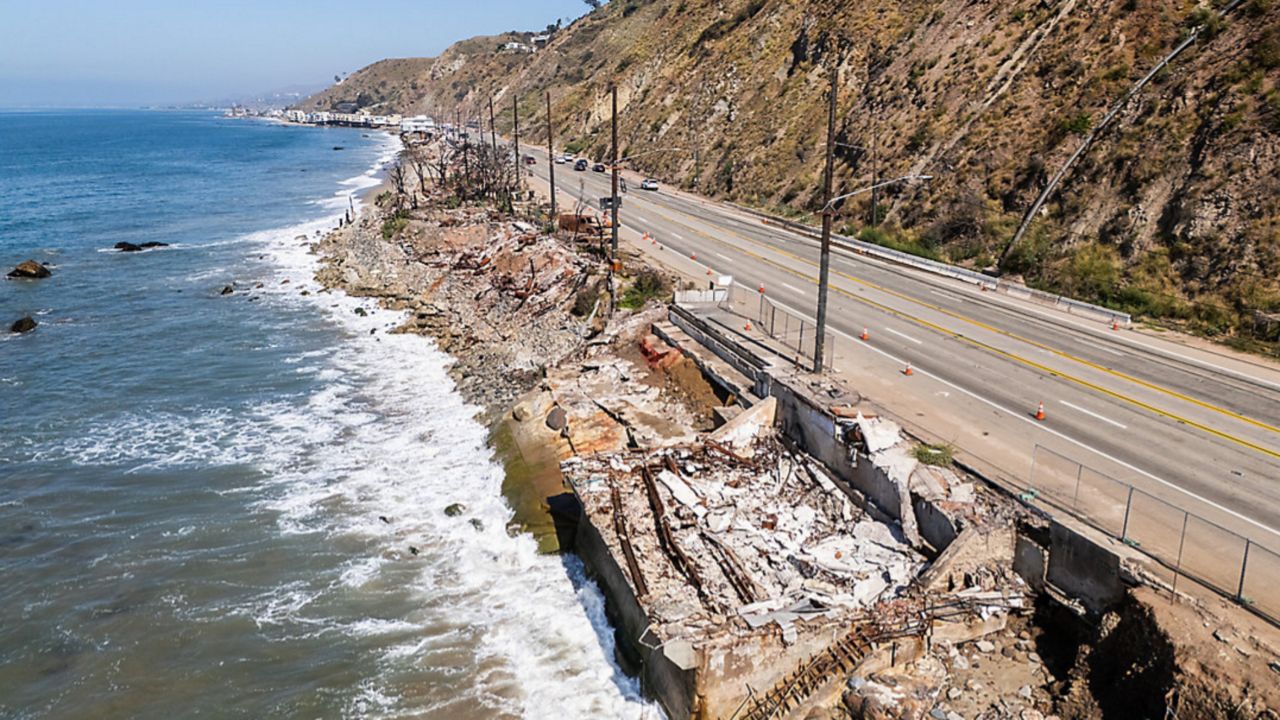 Pictured here is Pacific Coast Highway near Big Rock Beach in Malibu, Calif., on July 8, 2025, six months after the Palisades Fire. (Los Angeles Times via Getty Images/Myung J. Chun)