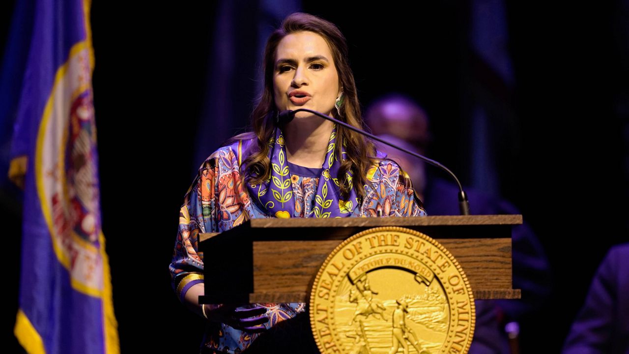 Minnesota Lt. Gov. Peggy Flanagan delivers a speech after being sworn in for her second term during her inauguration, Monday, Jan. 2, 2023, in St. Paul, Minn. (AP Photo/Abbie Parr, File)