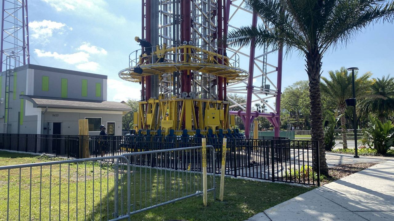 People were working on the Orlando FreeFall ride Tuesday ahead of its removal from ICON Park, which is expected to begin around March 13, according to attorneys for the ride's operator. 