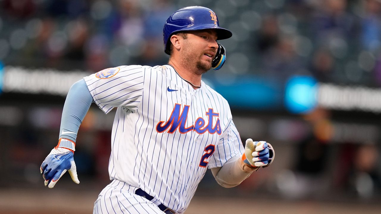 Pete Alonso runs to second base during a game against the Miami Marlins on Wednesday, Sept. 27, 2023 in New York.