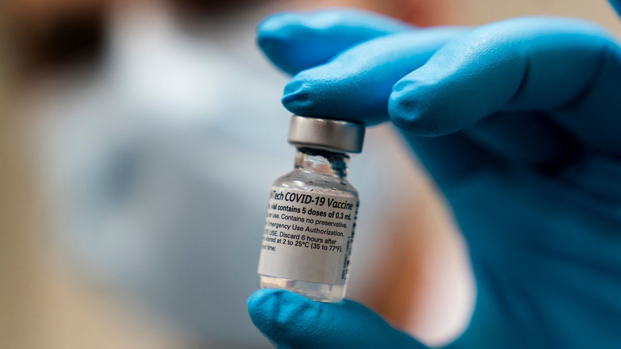 A vial of the Pfizer COVID-19 vaccine. (Associated Press)
