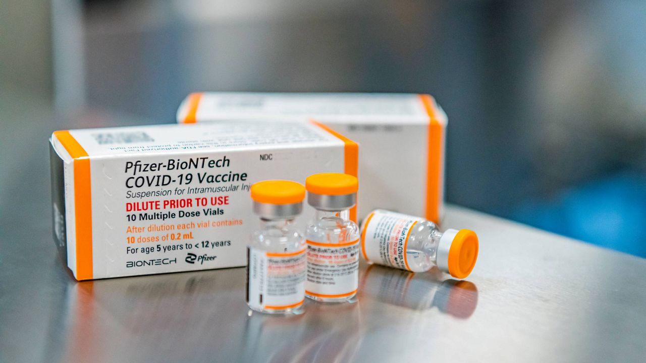 This photo provided by Pfizer shows kid-size doses of its COVID-19 vaccine. (Pfizer via AP, File)