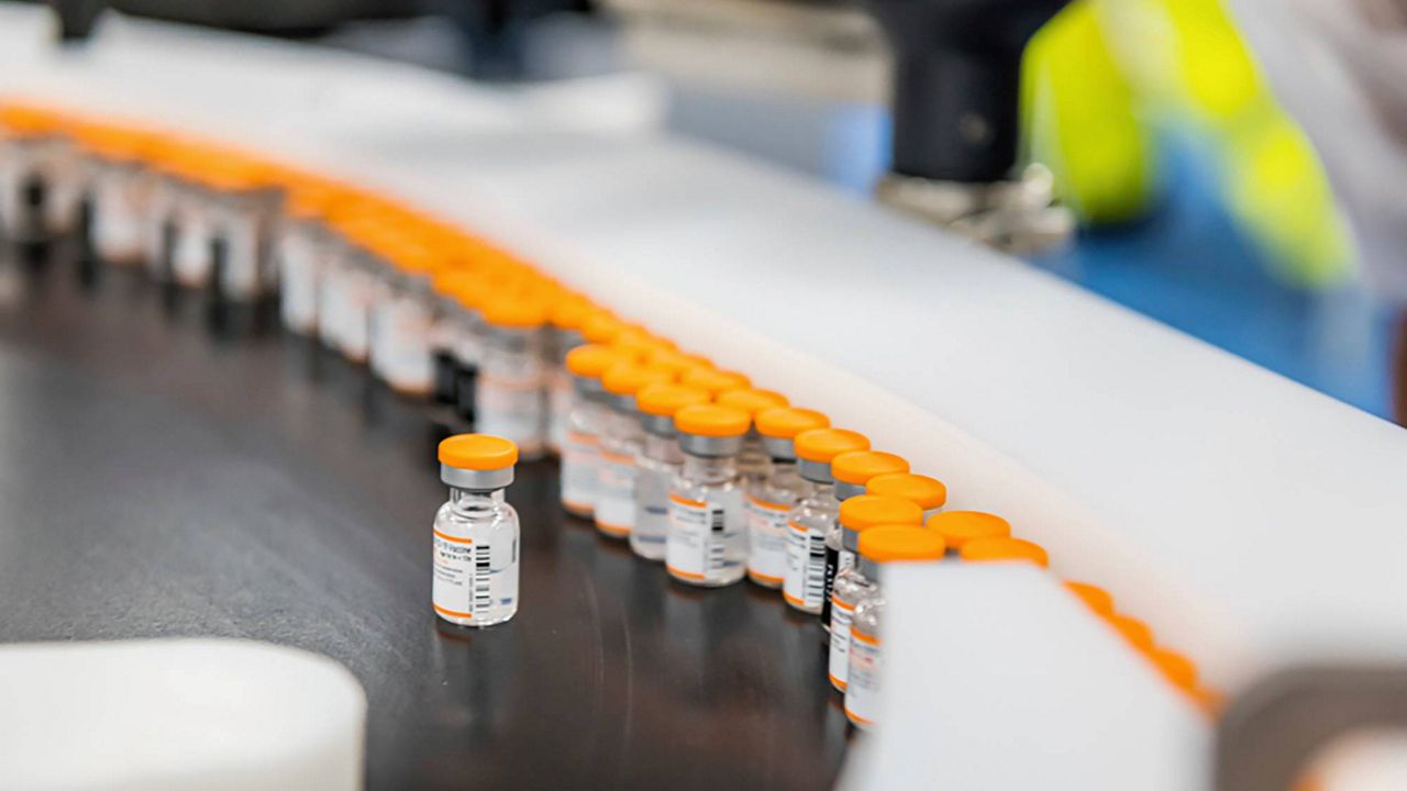 This photo provided by Pfizer shows kid-size doses of its COVID-19 vaccine in Puurs, Belgium. (Pfizer via AP)