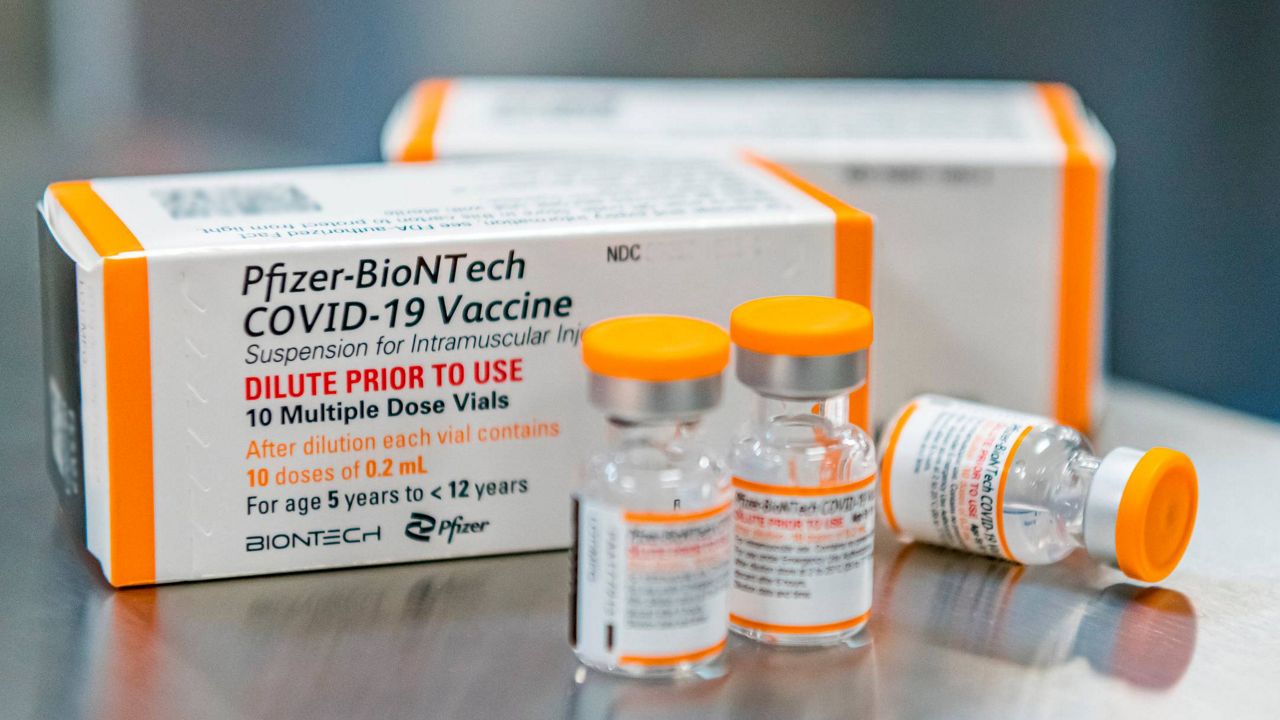 This photo provided by Pfizer shows kid-size doses of its COVID-19 vaccine. (Pfizer via AP, File)