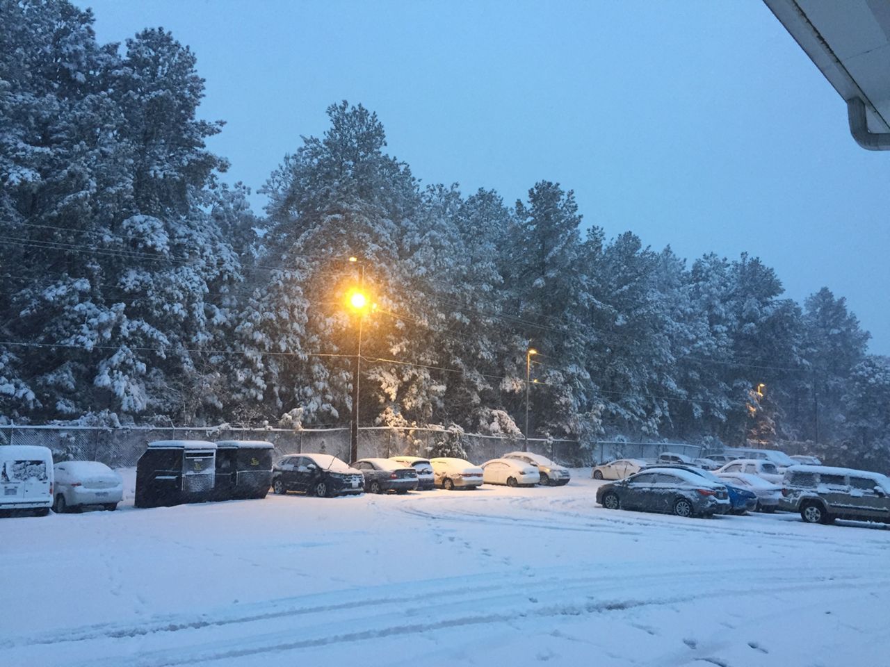 Winter arrives in North Carolina.