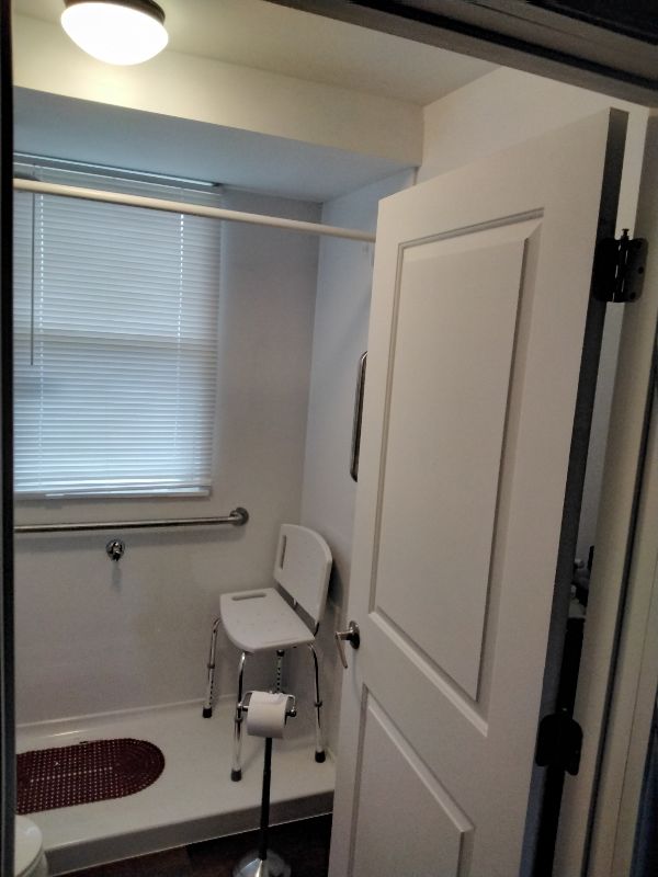Crews spent several days converting Michael Burnett's bathroom to it more accessible. He requires the use of a mobility device. (Photo courtesy of People Working Cooperatively)
