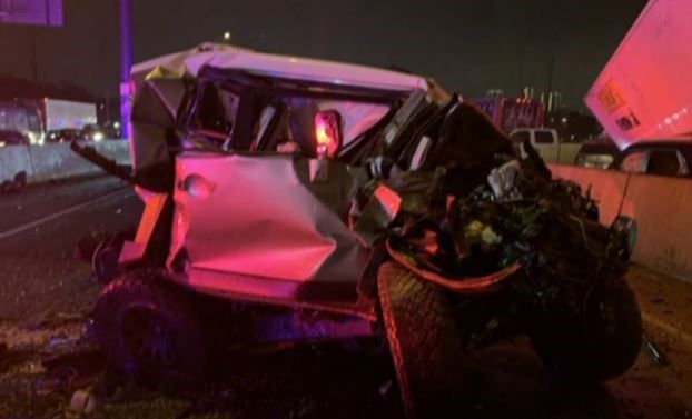 Photo from Trey McDaniel’s vehicle camera of the Interstate 35W pileup on Feb. 11, 2021 (photo credit: Trey McDaniel)