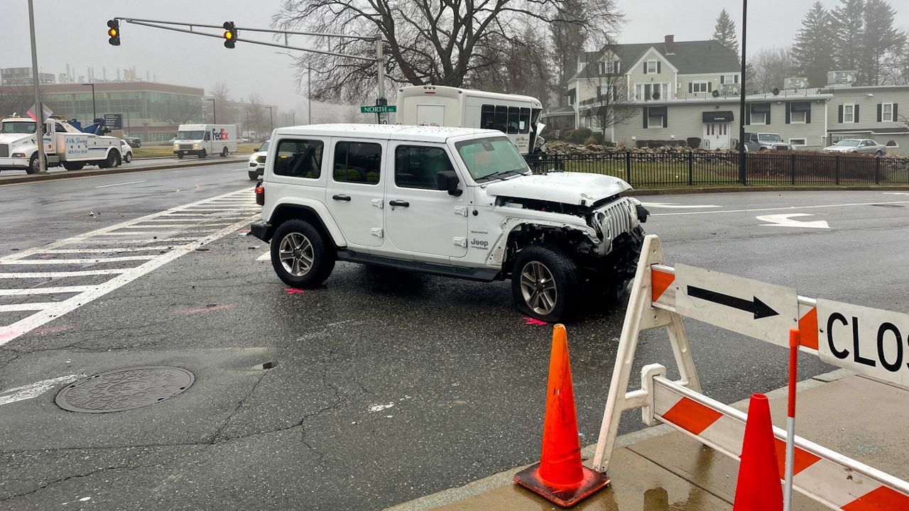 The Jeep involved in the crash came to a stop in the middle of the North Road entrance from Plantation Street.