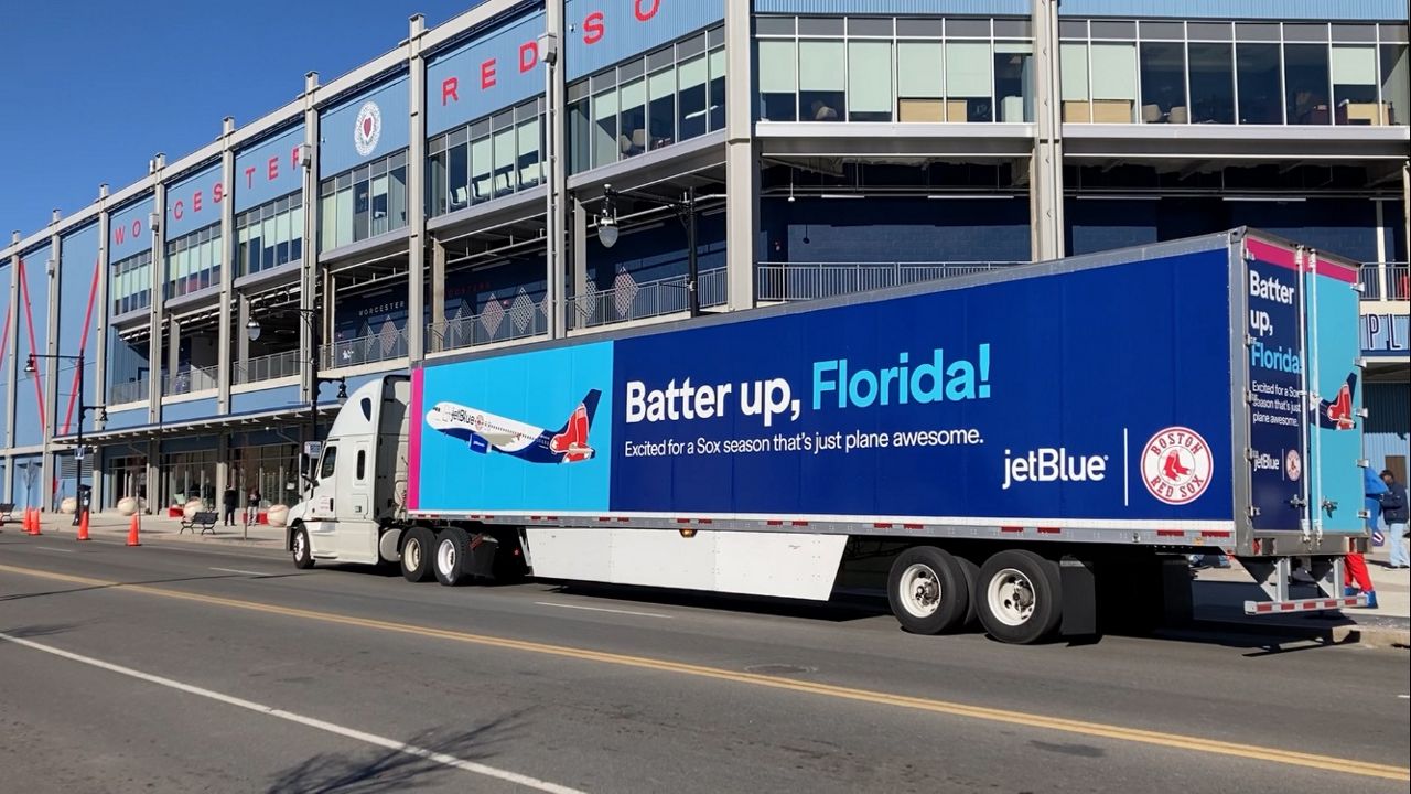 Red Sox equipment truck visits Polar Park on trip to Florida