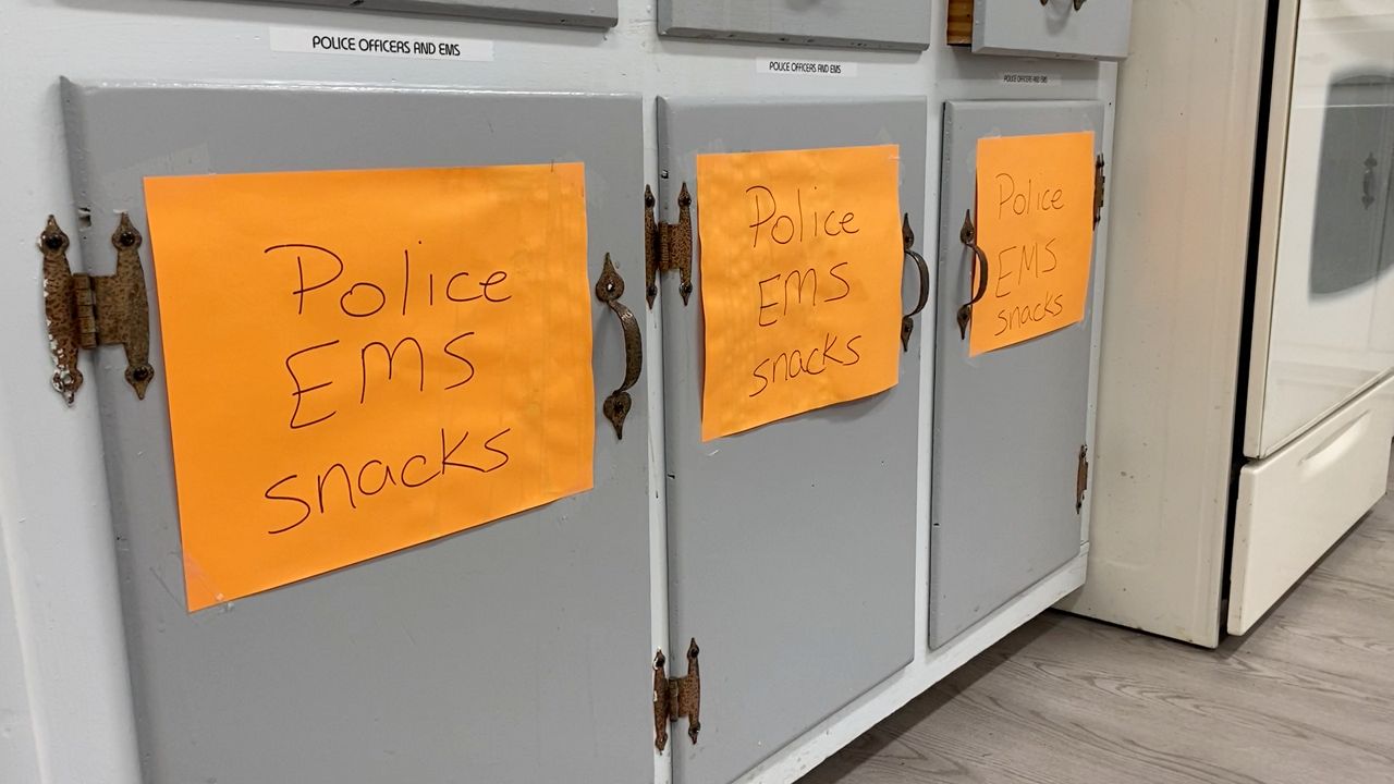 Signs on the cabinet doors of Freedom Biker Church in Monroe, N.C.