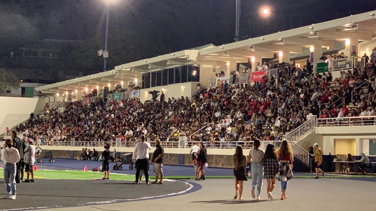 The 2022 Polynesian Bowl was played before a packed house at Kamehameha's Kunuiakea Stadium in January. (Spectrum News/Brian McInnis)