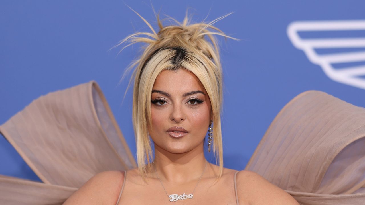 Bebe Rexha poses upon arrival at a film festival in southern France on May 25, 2023.