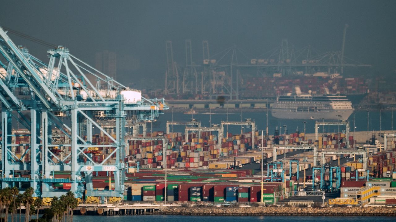 The Port of Los Angeles is seen from San Pedro, Calif., Nov. 30, 2021. (AP Photo/Damian Dovarganes)