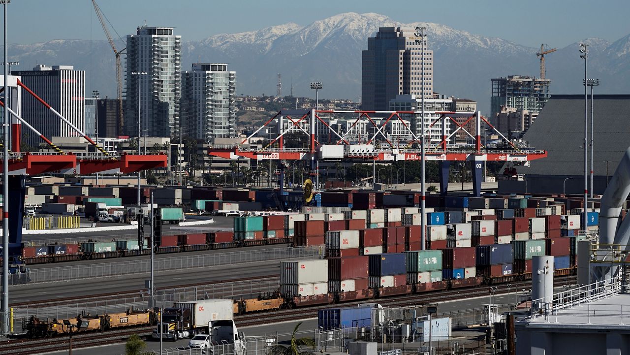 Shipping containers are seen at the Port of Long Beach in Long Beach, Calif., Tuesday, Jan. 11, 2022. (AP Photo/Jae C. Hong)