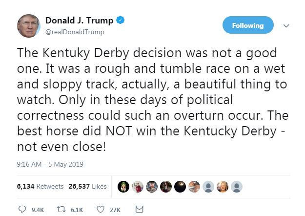President Trump tweeted his opinion on the disqualification on Sunday morning.