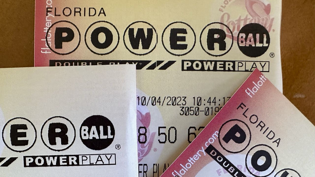 Powerball lottery tickets are shown, Wednesday, Oct. 4, 2023, in Surfside, Fla. (AP Photo/Wilfredo Lee)