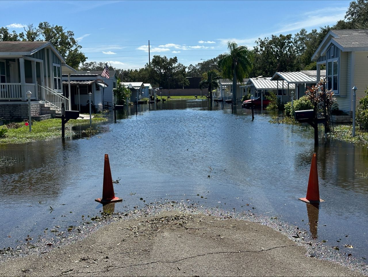 Hillsborough County officials say they can't pump out the water in the Feather Rock community because there is nowhere to put it. (Spectrum News/Fallon Silcox)