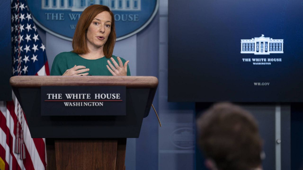 White House press secretary Jen Psaki speaks during a press briefing at the White House, Monday, Jan. 25, 2021, in Washington. (AP Photo/Evan Vucci)