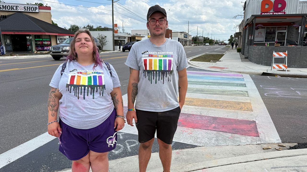 Chalking continues at Pulse memorial crosswalk nearly 9 months after FDOT painted over rainbow colors