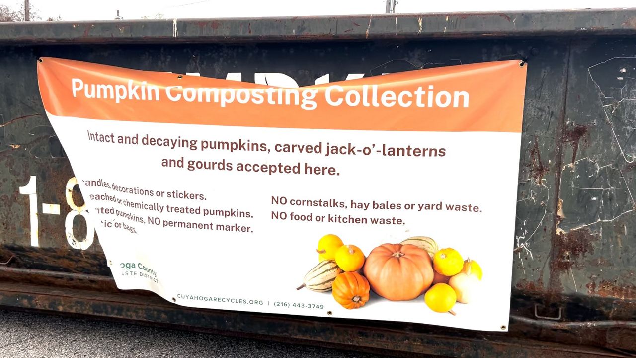 One of Cuyahoga County Solid Waste Management District's pumpkin drop off locations in Lakewood. (Spectrum News 1/Katie Priefer)