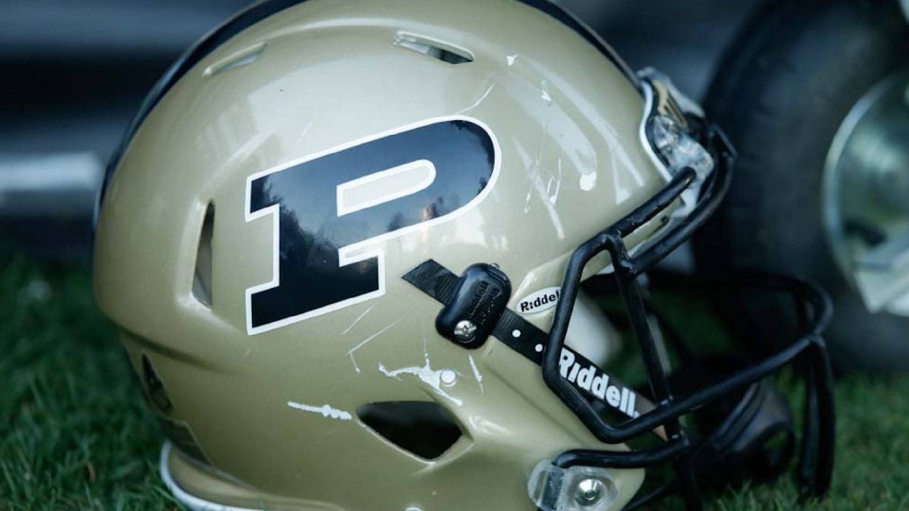 A Purdue helmet is seen during the second half of an NCAA college football game against Virginia Tech, Saturday, Sept. 19, 2015 in West Lafayette, Ind. Virginia Tech won the game 51-24. (AP Photo/Darron Cummings)