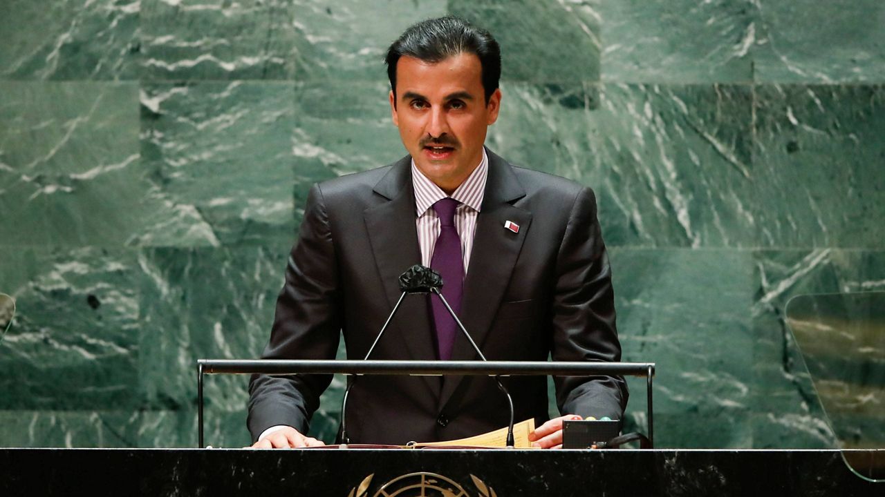 Qatar's ruling emir, Tamim bin Hamad Al Thani, addresses the 76th session of the U.N. General Assembly at United Nations headquarters in New York on Sept. 21, 2021. (Eduardo Munoz/Pool Photo via AP, File)