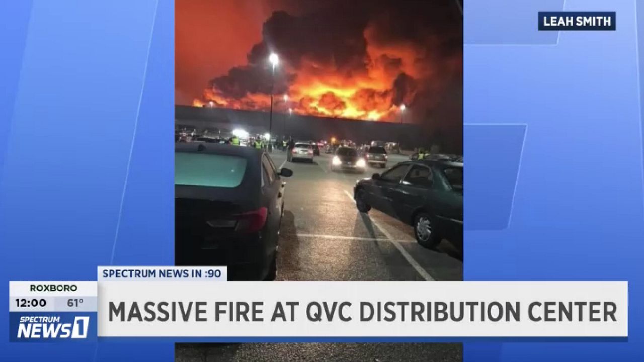 A fire has heavily damaged the QVC distribution center in Rocky Mount, N.C.