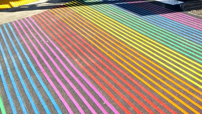 A rainbow sidewalk installed in San Francisco's Castro District. Courtesy/Scott Richard, torbakhopper, Flickr