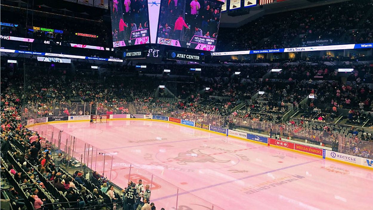 The rink turns Pink at the San Antonio Rampage game Friday, February 1, 2019. (Lena Bleitz/Spectrum News)