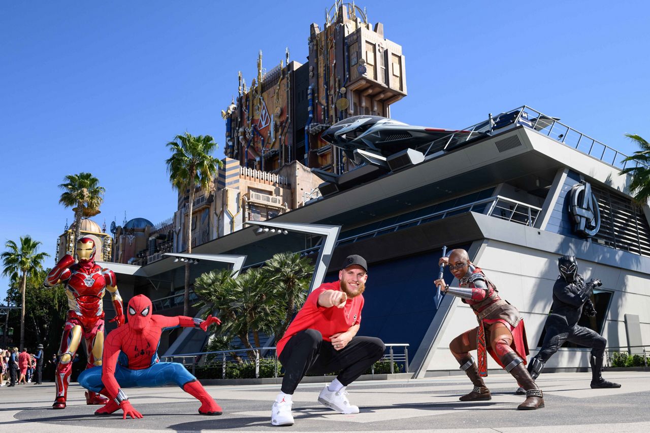 Los Angeles Rams' players celebrate Super Bowl LVI victory at Disneyland