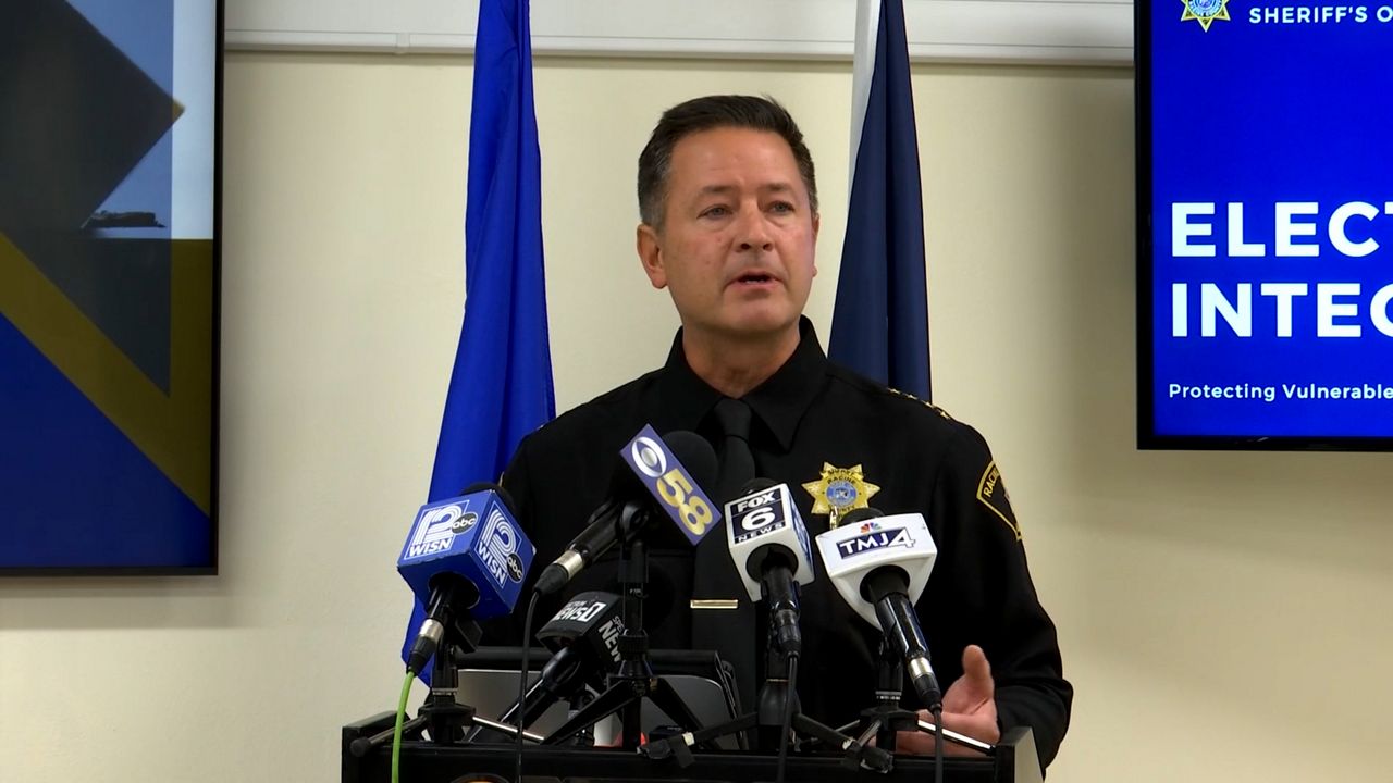 Racine Co. Sheriff Christopher Schmaling holds a press conference on Oct. 28.