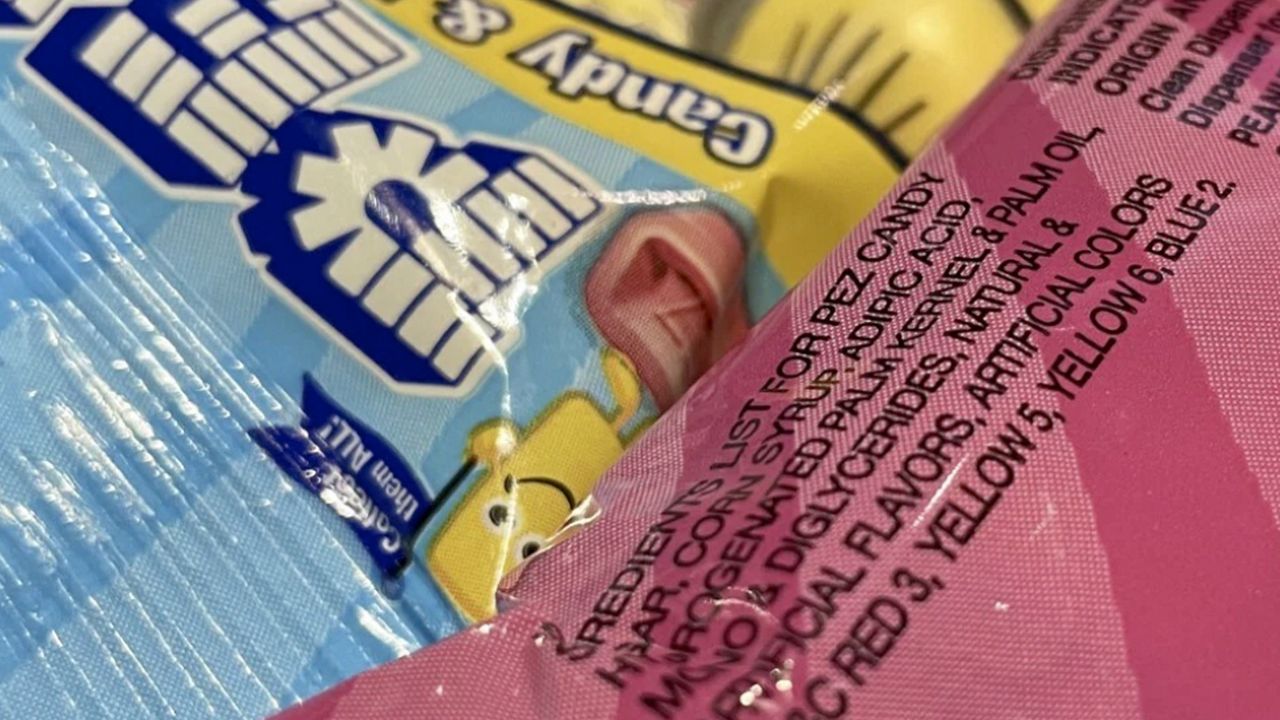 Pez candy, which contains red dye no. 3, is on display at a store in Lafayette, Calif., March 24, 2023. (AP Photo/Haven Daley, File)