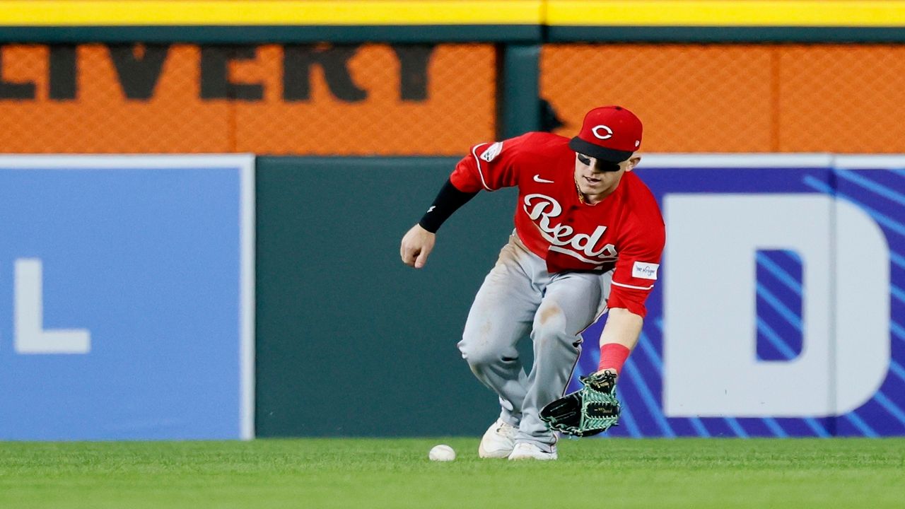 Harrison Bader fields a hit during a game on Wednesday, Sept. 13, 2023 in Detroit.