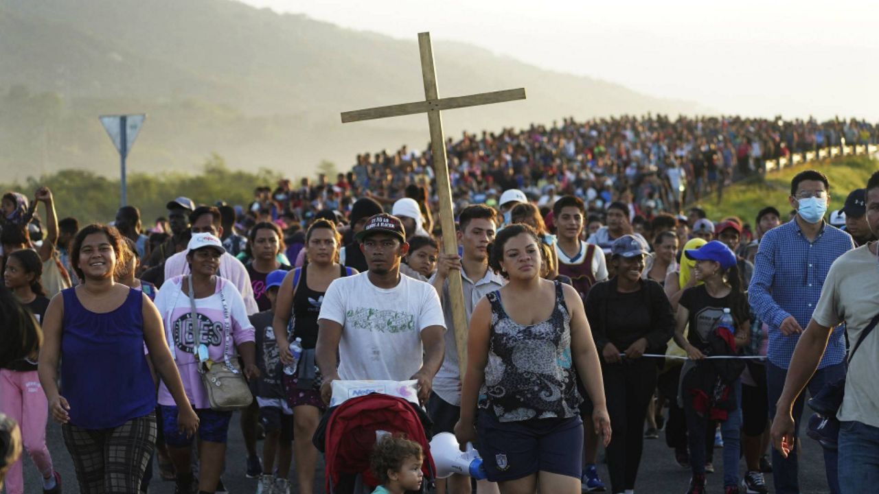 Migrants leave Huixtla, Chiapas state, Mexico, Oct. 27, as they continue their trek north toward Mexico's northern states and the U.S. border. (AP Photo/Marco Ugarte, file)