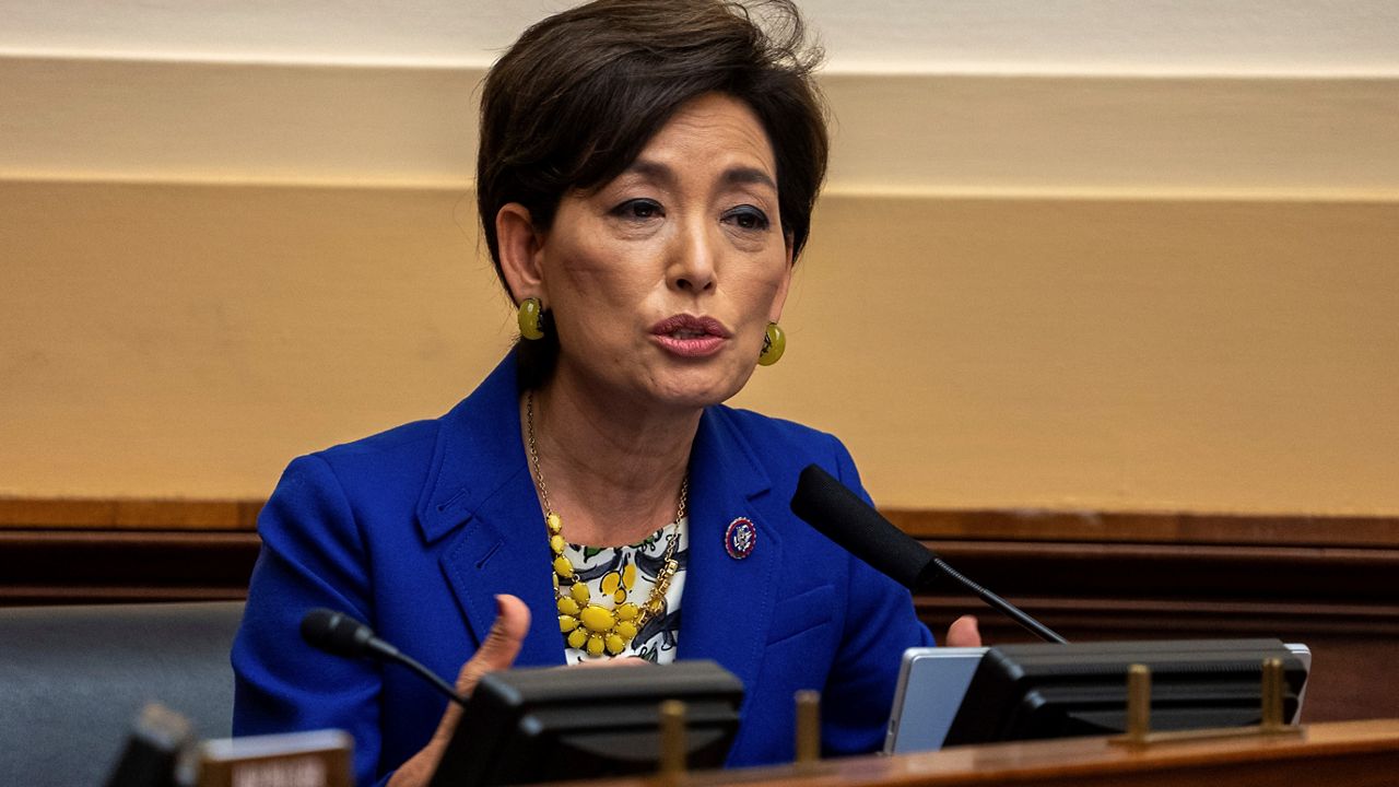 Rep. Young Kim, R-Calif., speaks during the House Committee on Foreign Affairs hearing on the administration foreign policy priorities on Capitol Hill on Wednesday, March 10, 2021, in Washington. (Ken Cedeno/Pool via AP)