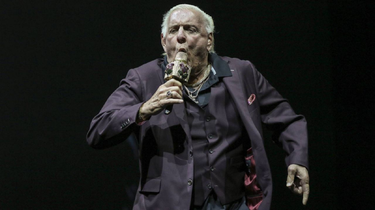 Ric Flair performs during the Runaway Tour at State Farm Arena on Friday, October 18, 2019, in Atlanta. (Photo by Robb Cohen/Invision/AP)