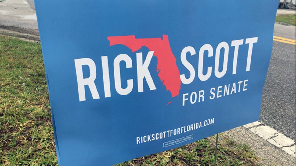 A campaign sign promoting Rick Scott for U.S. Senate. As Scott gears up for his now-official Senate run, he may find himself facing opposition from within his own ranks due to his signing of gun safety legislation following the Parkland shooting earlier this year.