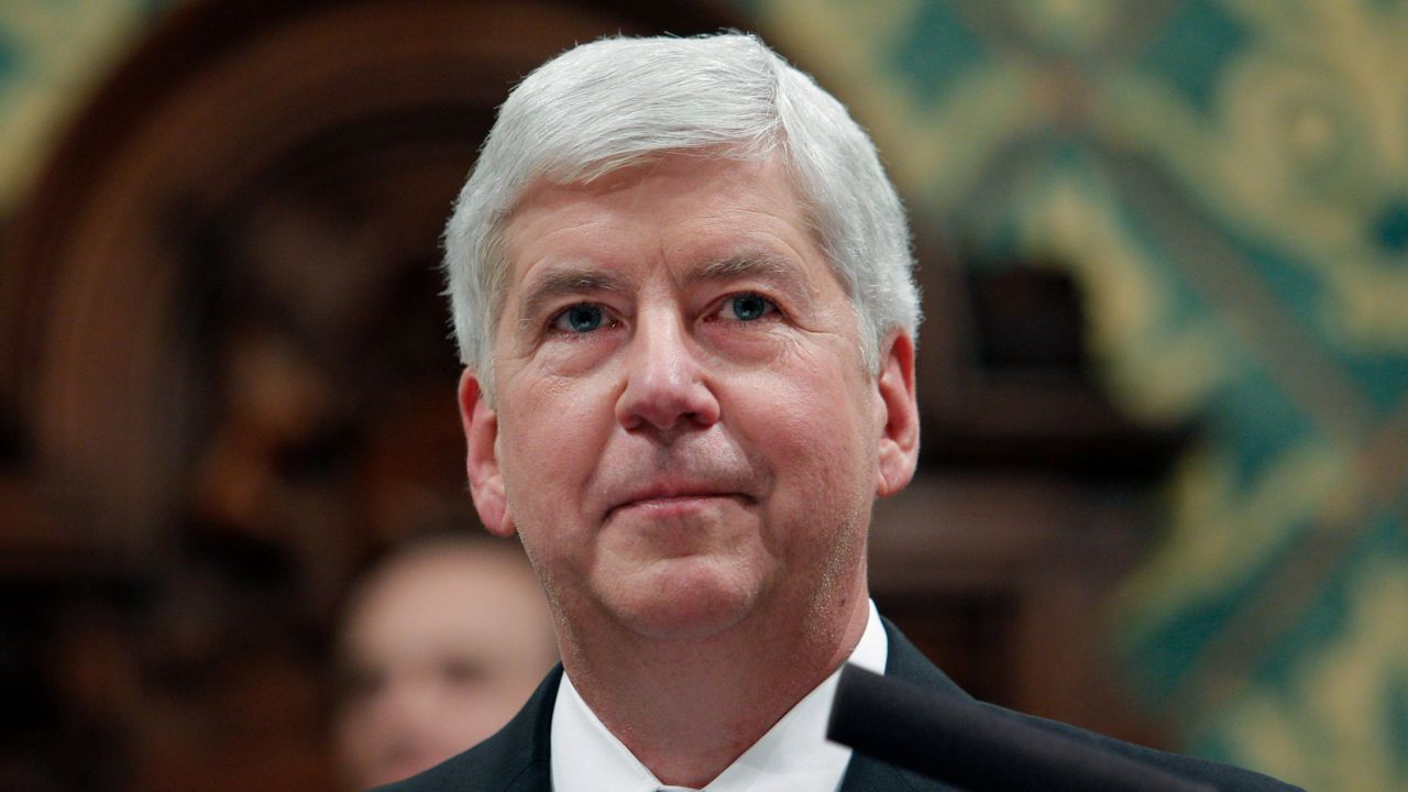 Then-Michigan Gov. Rick Snyder delivers his State of the State address at the state Capitol in Lansing, Mich., Jan. 23, 2018. (AP Photo/Al Goldis, File)