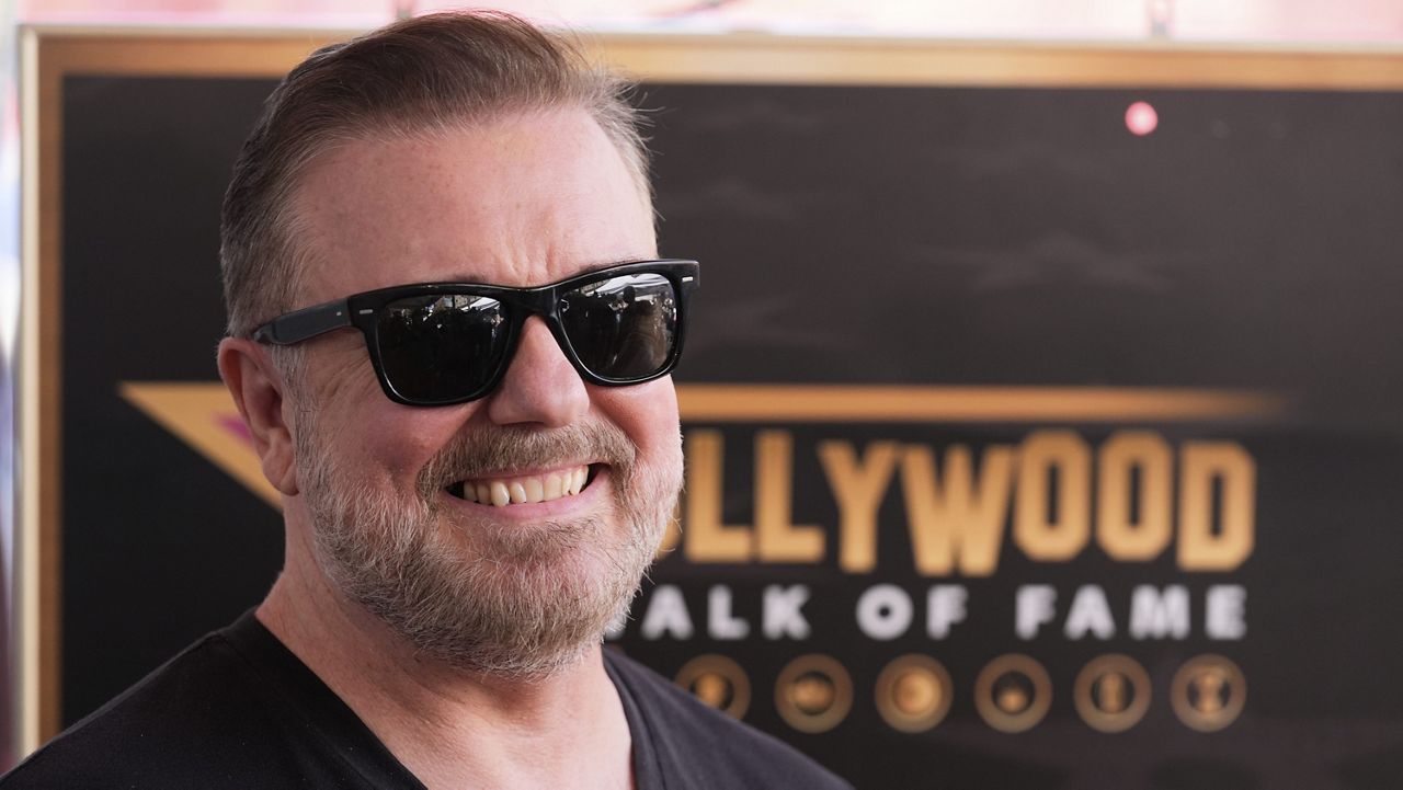 Comedian Ricky Gervais is pictured following a ceremony honoring him with a star on the Hollywood Walk of Fame on Friday, May 30, 2025, in Los Angeles. (AP Photo/Chris Pizzello)