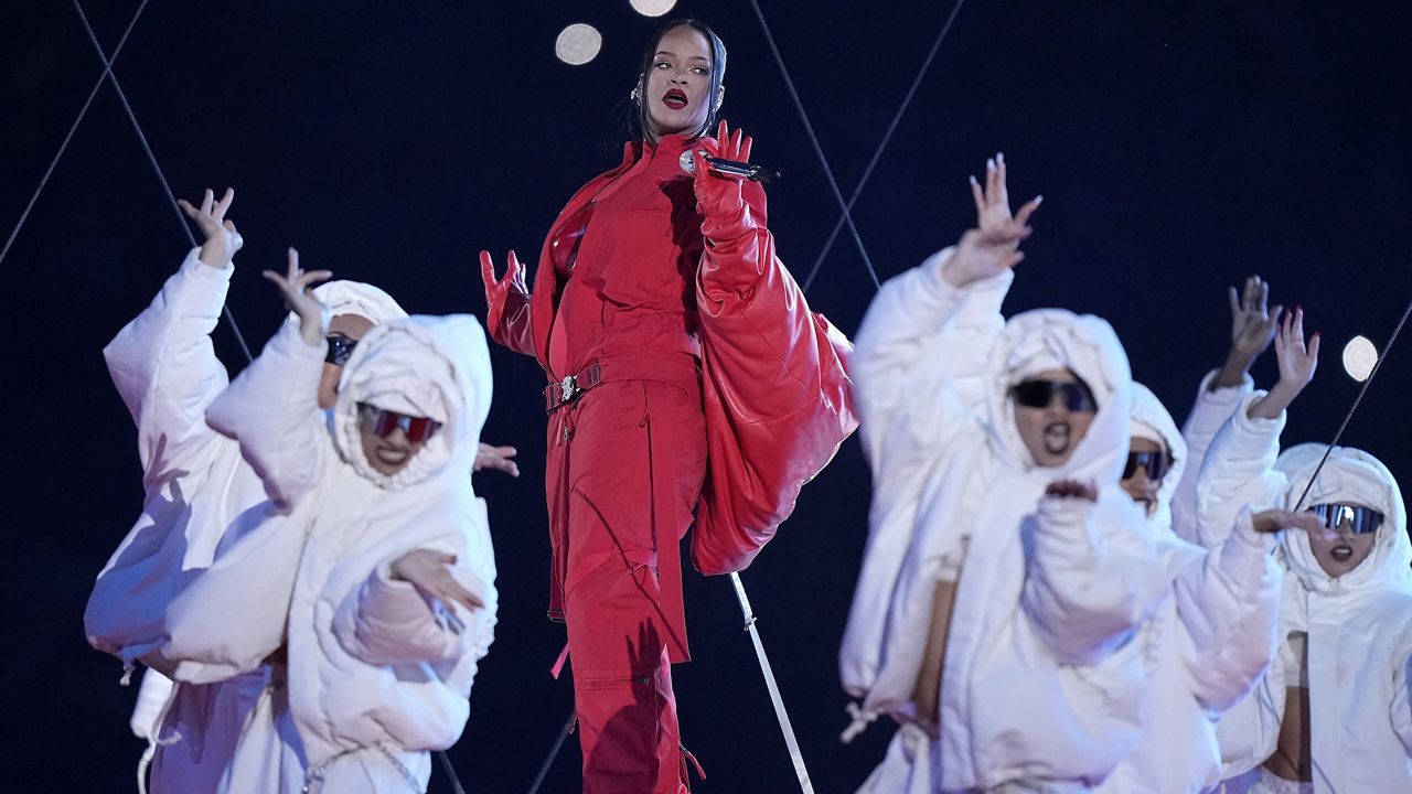 Pregnant Rihanna soars in Super Bowl halftime performance