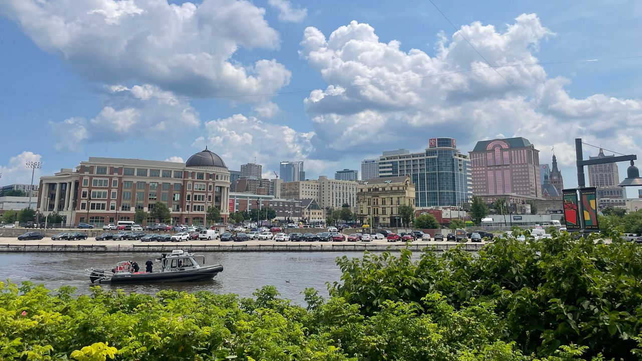 Security boats patrol the Milwaukee River duirng the RNC. (Spectrum News 1/Rachel Ryan)