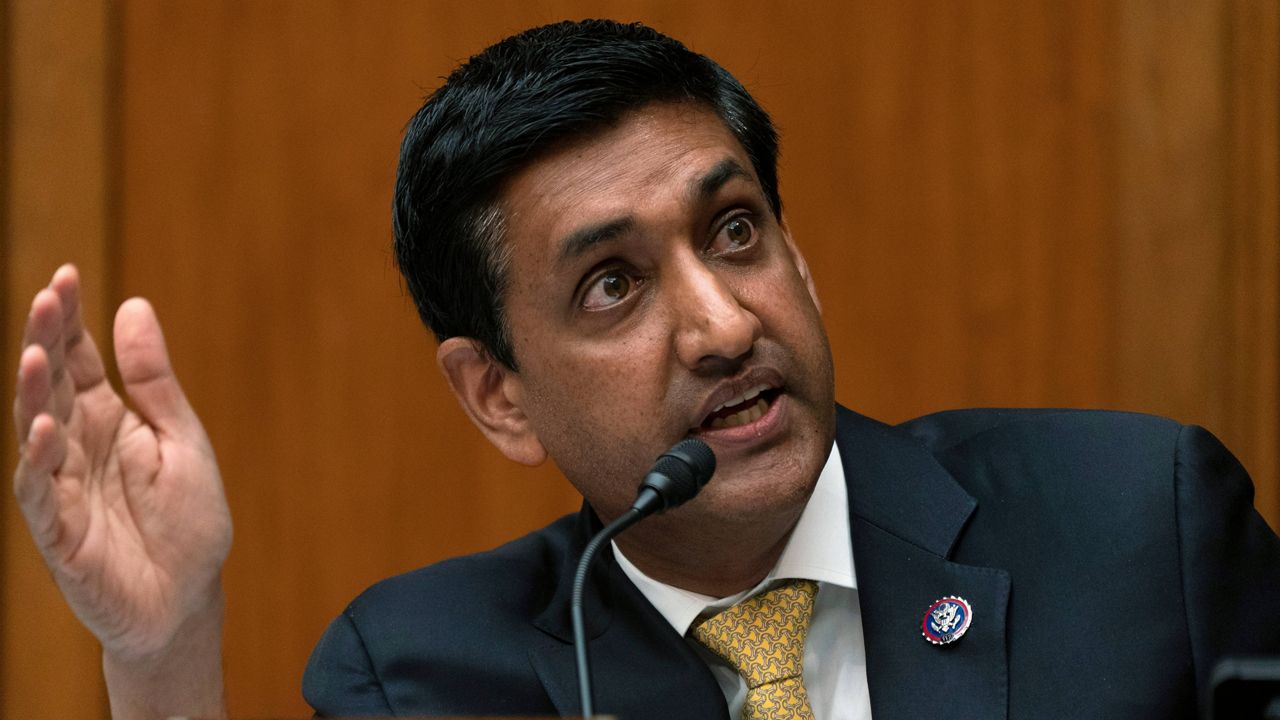 Rep. Ro Khanna, chairman of the Subcommittee on the Environment, questions oil executives in October 2021 on Capitol Hill. (AP Photo/Jacquelyn Martin)