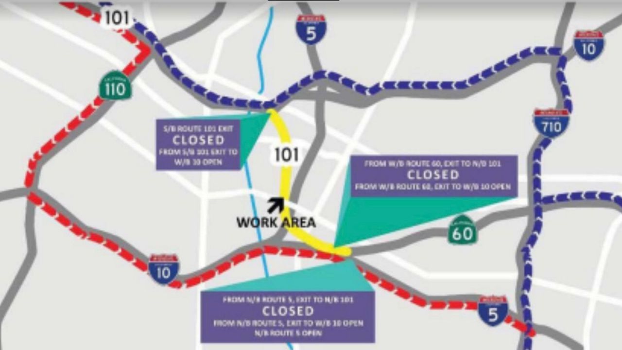 A section of the 101 Freeway in Boyle Heights will be closed for 24 hours May 21-22. (LA Bureau of Engineering)