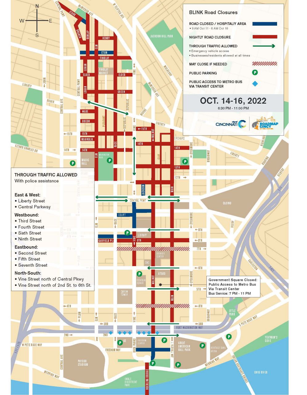 A map of all traffic-related impacts in Cincinnati for BLINK. (Photo courtesy of City of Cincinnati)