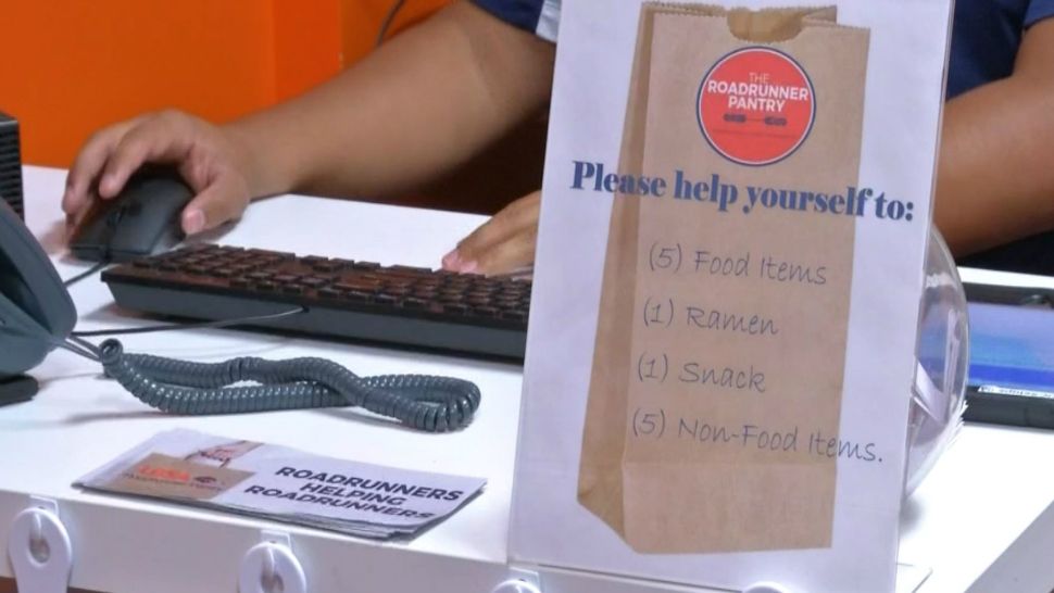 The interior of the Roadrunner food pantry on the campus of University of Texas at San Antonio appears in this image from April 11, 2018. (Spectrum News)