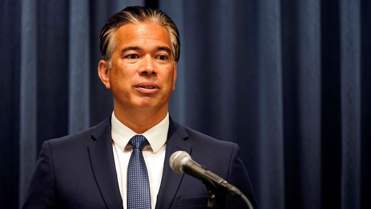 California Attorney General Rob Bonta fields questions during a press conference Monday, Aug. 28, 2023, in Los Angeles. (AP Photo/Marcio Jose Sanchez)