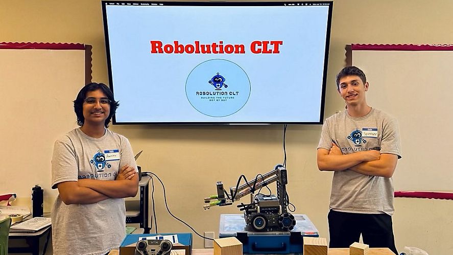 Aarnav Sathish (left) and Spencer Hirsch (right), cofounders of Robolution CLT